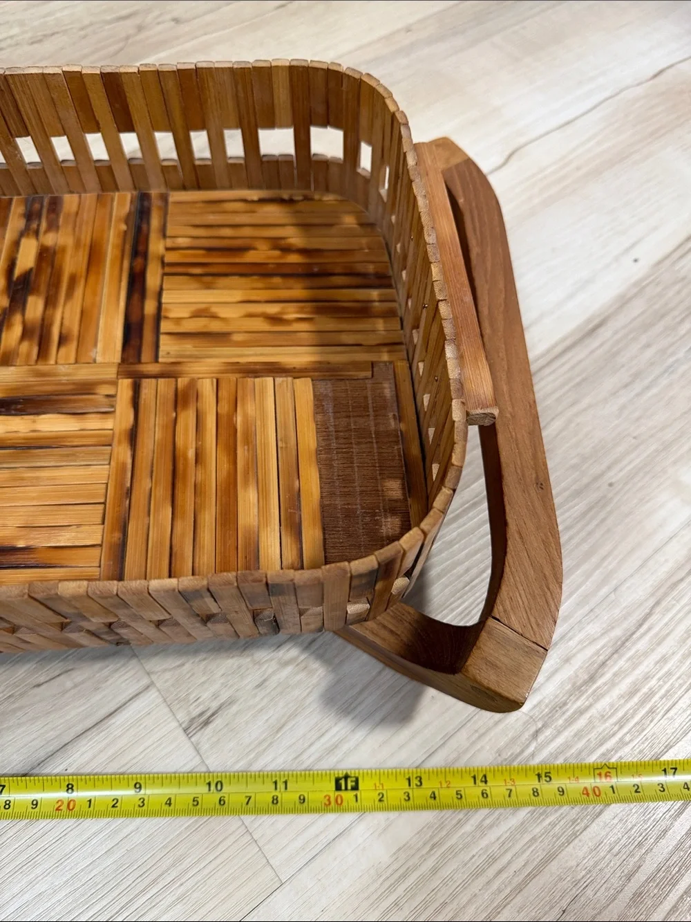 Vintage Gailstyn-Sutton Teak Wood Serving Basket Tray Set Thailand MCM Boho